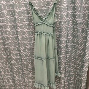 Ruffled V-Neck Dress in Sage Green